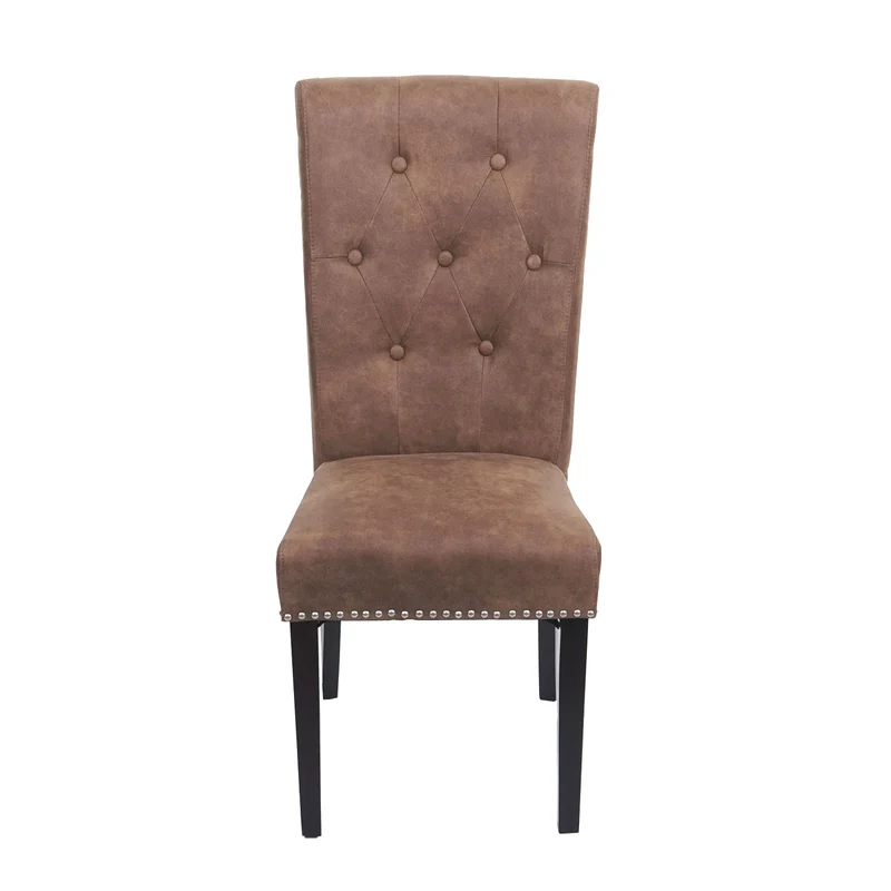 Lot de 6 chaises de salle à manger design chesterfield avec rivets métalliques décoratifs tissu marron foncé 04_0007621