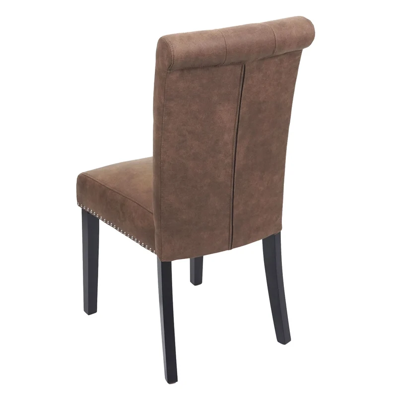 Lot de 6 chaises de salle à manger design chesterfield avec rivets métalliques décoratifs tissu marron foncé 04_0007621