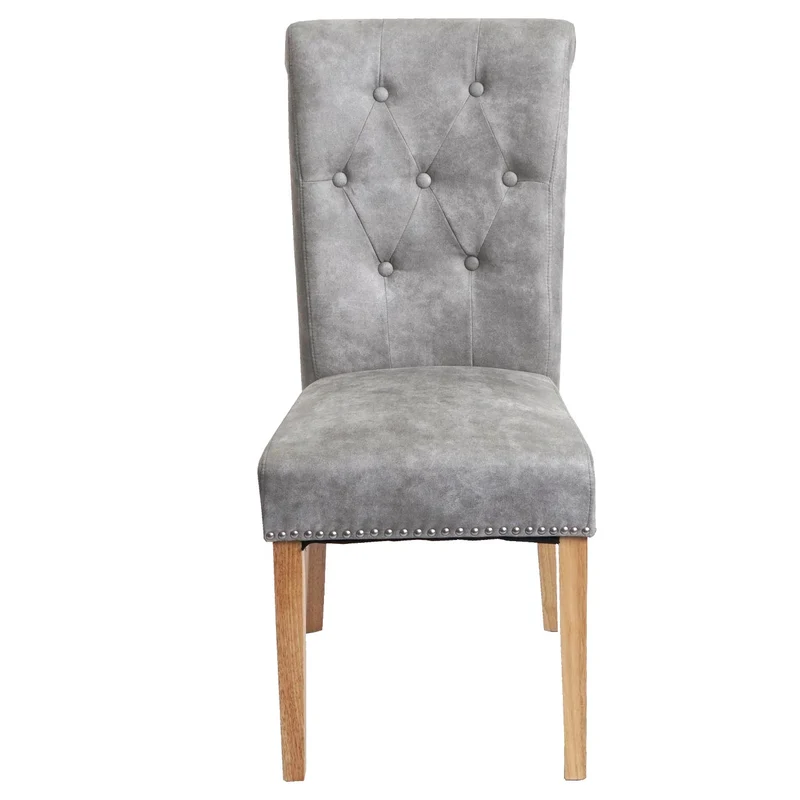 Lot de 6 chaises de salle à manger avec rivets métalliques décoratifs en tissu gris clair pieds clairs 04_0007620