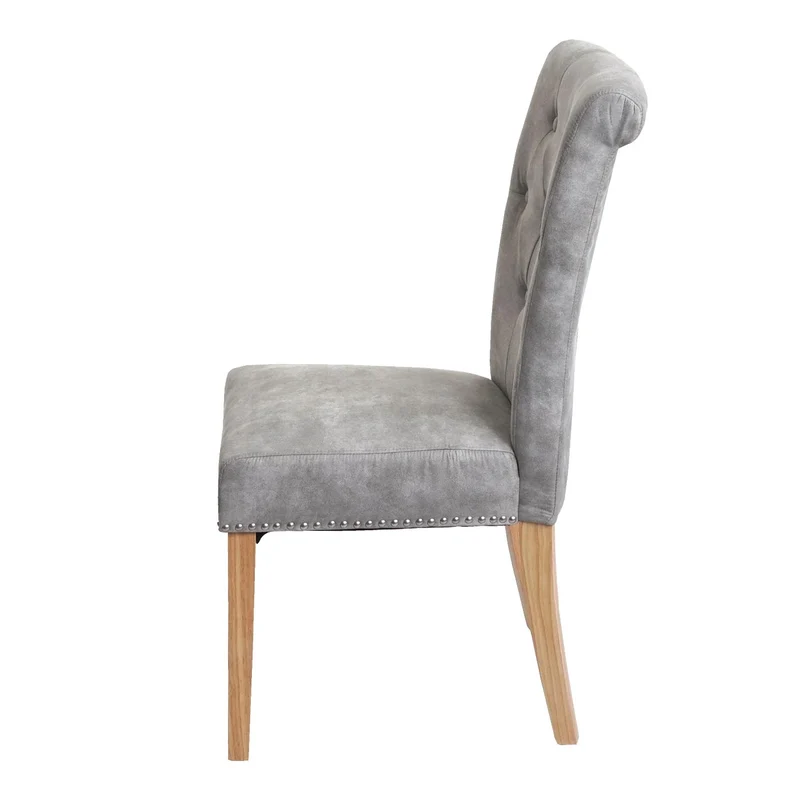 Lot de 6 chaises de salle à manger avec rivets métalliques décoratifs en tissu gris clair pieds clairs 04_0007620