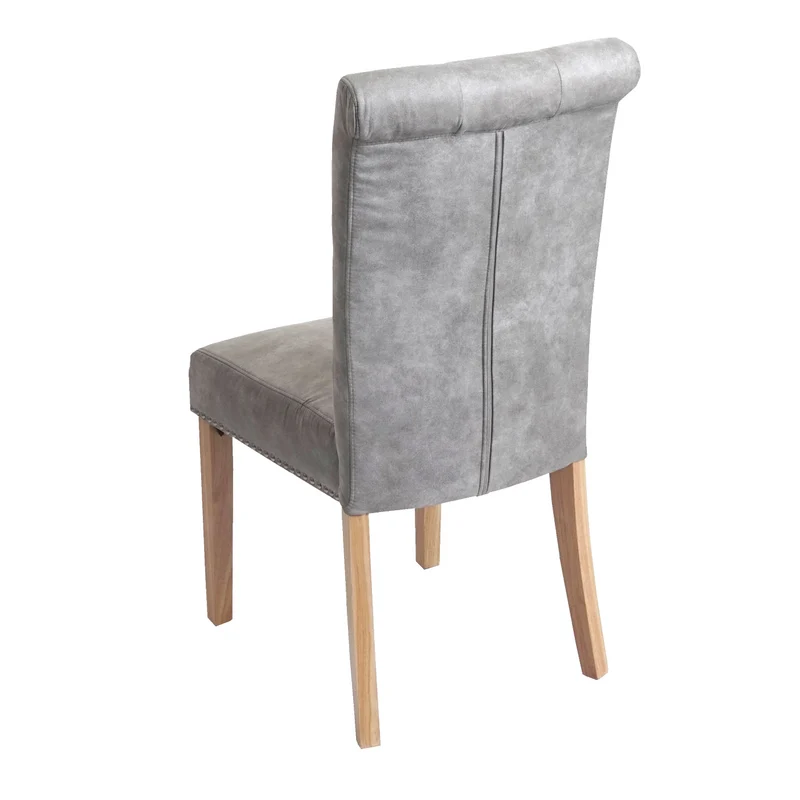 Lot de 6 chaises de salle à manger avec rivets métalliques décoratifs en tissu gris clair pieds clairs 04_0007620
