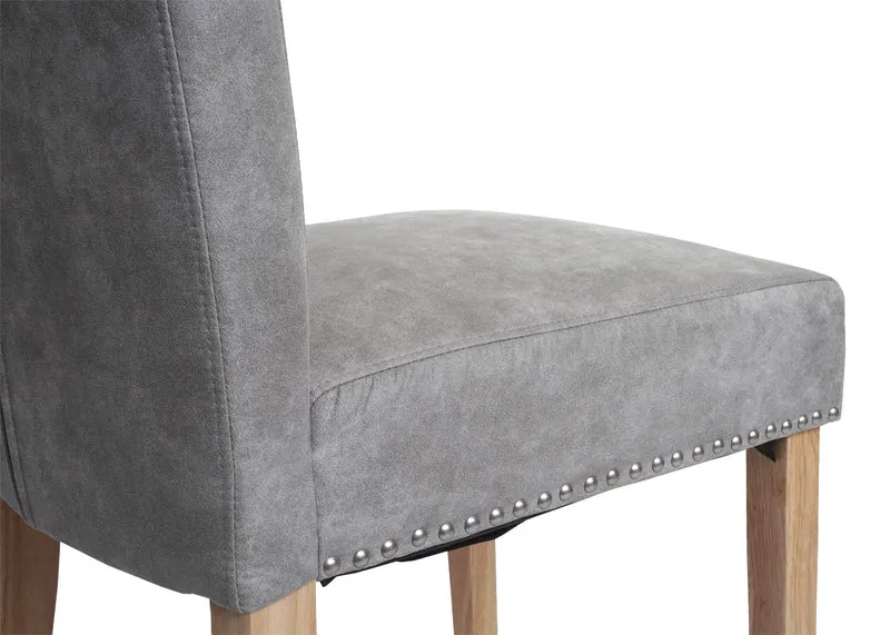 Lot de 6 chaises de salle à manger avec rivets métalliques décoratifs en tissu gris clair pieds clairs 04_0007620