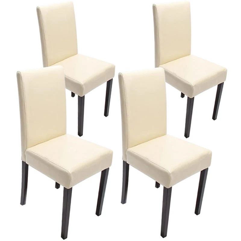 Lot de 4 chaises de salle à manger design moderne en cuir crème pieds foncés 04_0007526
