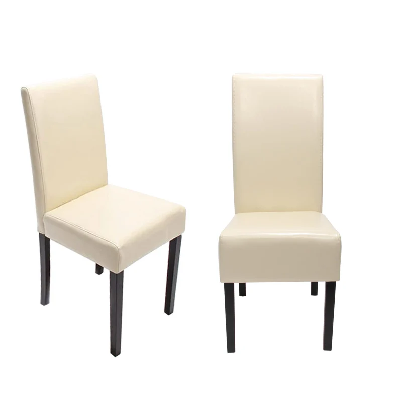Lot de 4 chaises de salle à manger design moderne en cuir crème pieds foncés 04_0007526