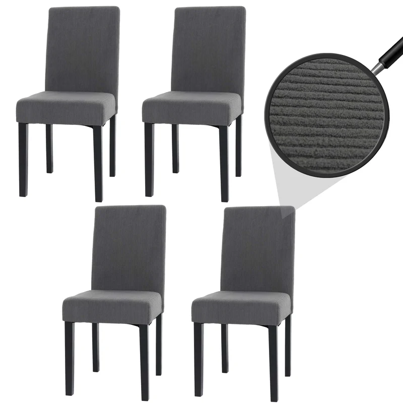 Lot de 4 chaises de salle à manger dossier haut en tissu velours côtelé gris foncé pieds foncés 04_0007522