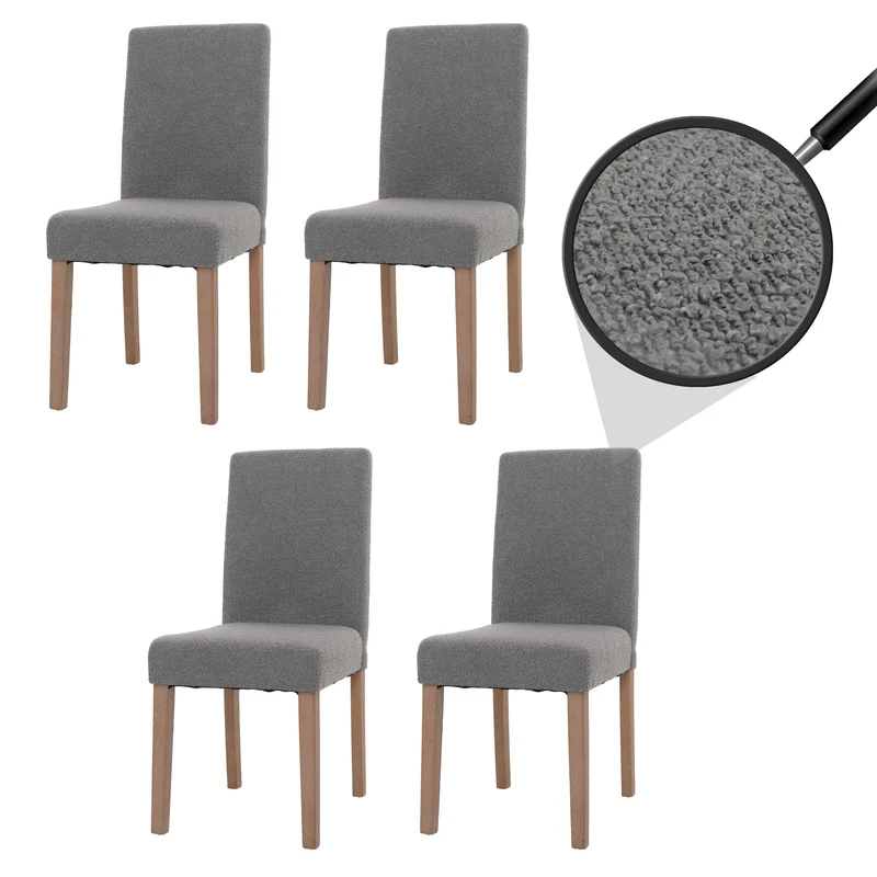 Lot de 4 chaises de salle à manger dossier haut en tissu bouclé gris pieds clair 04_0007514