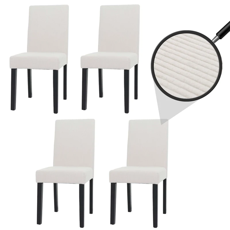 Lot de 4 chaises de salle à manger dossier haut en tissu velours côtelé crème pieds foncés 04_0007520