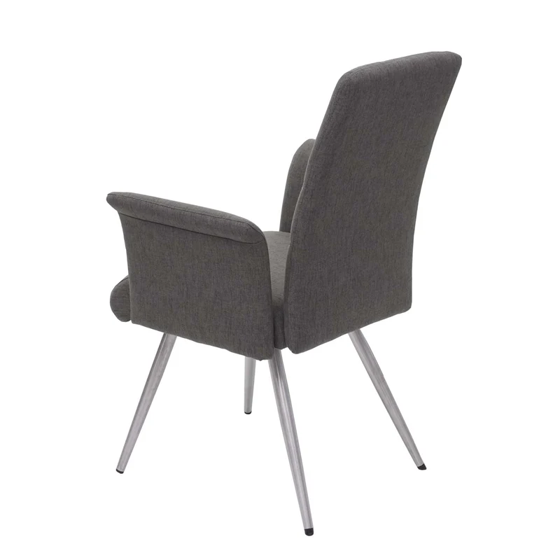 Lot de 2 chaises de salle à manger avec accoudoirs + banc 180 cm en tissu gris-marron acier inoxydable 04_0007486