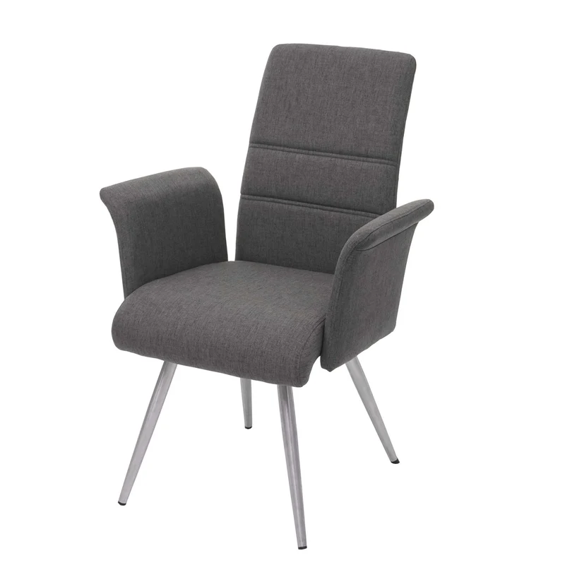 Lot de 2 chaises de salle à manger avec accoudoirs + banc 180 cm en tissu gris-marron acier inoxydable 04_0007487
