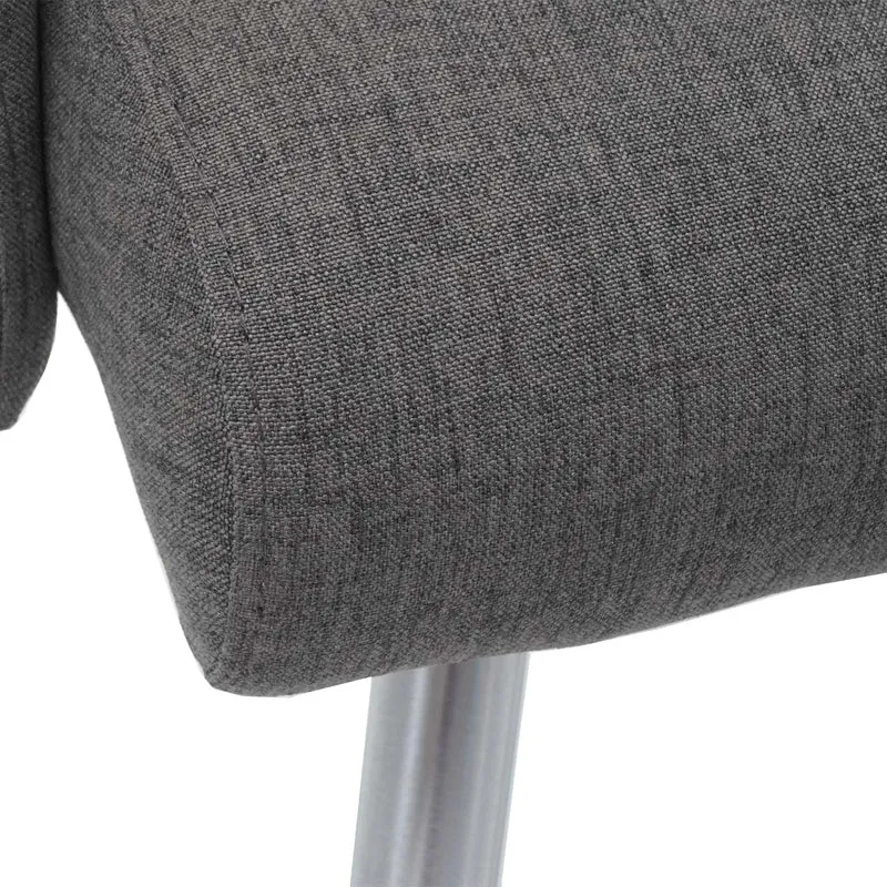 Lot de 2 chaises de salle à manger avec accoudoirs + banc 180 cm en tissu gris-marron acier inoxydable 04_0007487