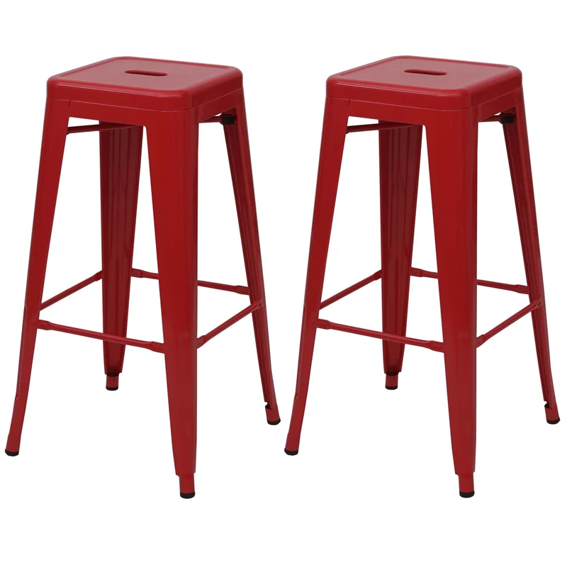 Lot de 2 tabourets de bar chaises de comptoir en métal rouge design industriel empilable 04_0007451