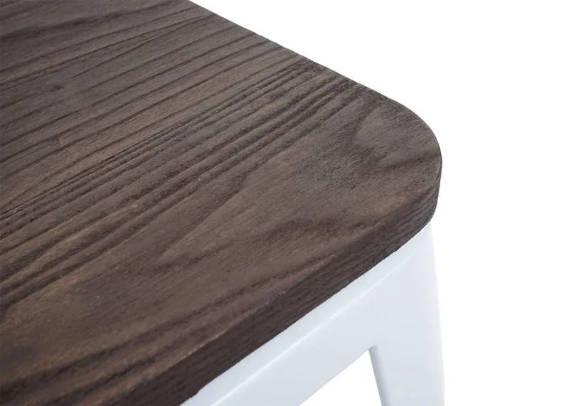 Lot de 2 tabourets de bar assise en bois cadre en métal blanc design industriel empilable 04_0007449