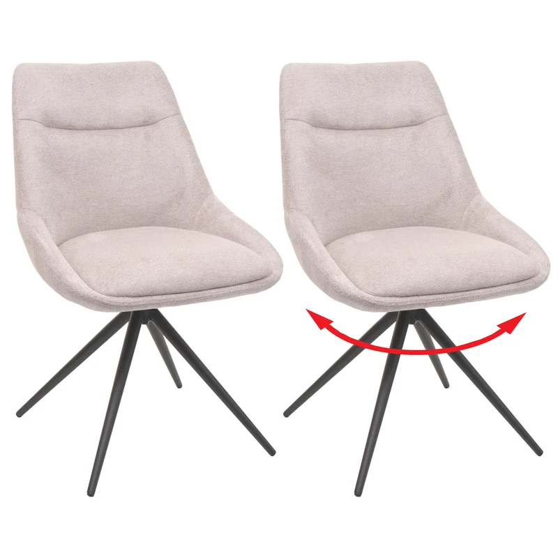 Lot de 2 chaises de salle à manger pivotante en tissu crème beige cadre de trépied en acier 04_0007387