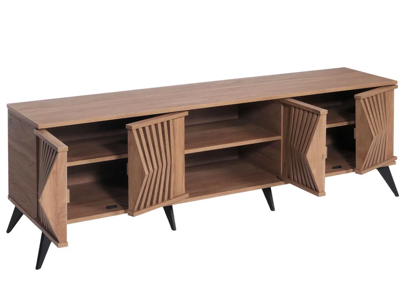 Meuble TV avec quatre portes et six compartiments 55 x 166 x 41 cm MDF marron 04_0007866