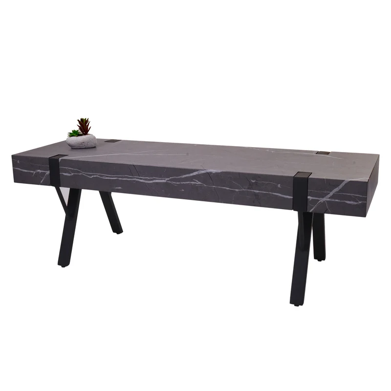 Meuble TV meuble de salon 42 x 120 x 40 cm MDF aspect marbre gris et fer 04_0007860