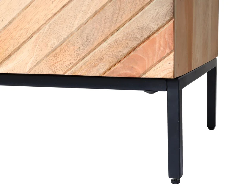 Meuble TV avec grand compartiment de rangement avec porte et deux tiroirs en bois manguier 56x145x43 cm 04_0007862