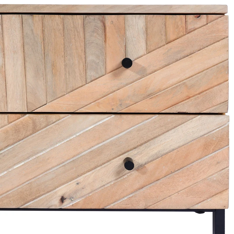 Meuble TV avec grand compartiment de rangement avec porte et deux tiroirs en bois manguier 56x145x43 cm 04_0007862
