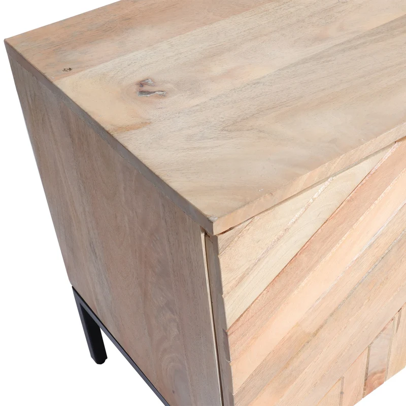 Meuble TV avec grand compartiment de rangement avec porte et deux tiroirs en bois manguier 56x145x43 cm 04_0007862
