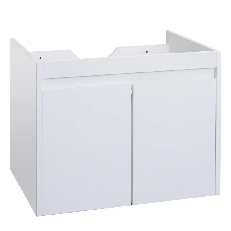 Meuble sous lavabo mural rangement salle de bain avec 2 portes 48x59x46 cm MDF blanc 04_0007847