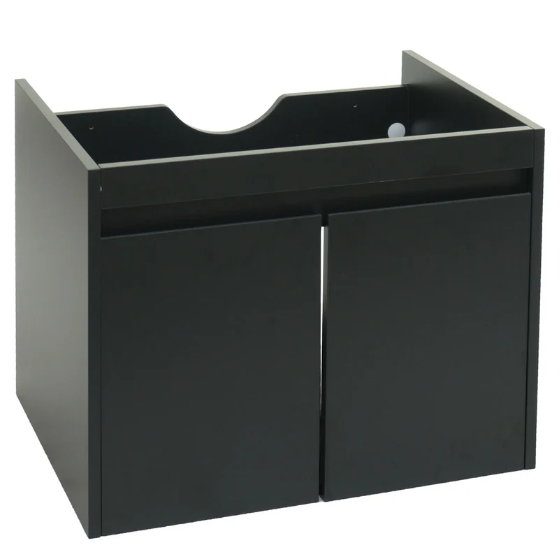 Meuble sous lavabo rangement salle de bain avec 2 portes 48 x 59 x 46 cm MDF noir 04_0007848