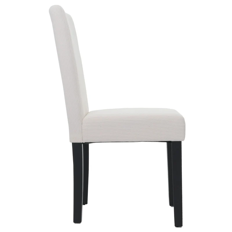 Lot de 6 chaises de salle à manger dossier haut en tissu velours côtelé crème pieds en bois foncés 04_0007640
