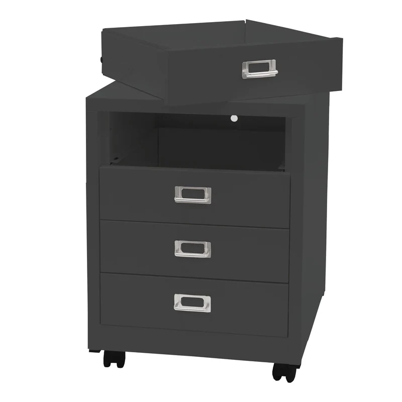 Caisson à tiroirs armoire de bureau 55x40x41 cm 4 tiroirs en acier gris foncé 04_0008267