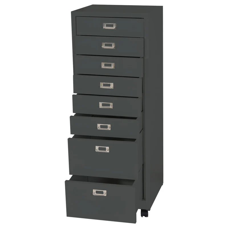Caisson à tiroirs armoire de bureau 115x40x41 cm 8 tiroirs en acier gris foncé 04_0008264