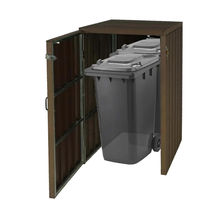 Abris poubelles verrouillables pour une ou deux poubelles 80 à 240 litres en WPC marron 04_0008249