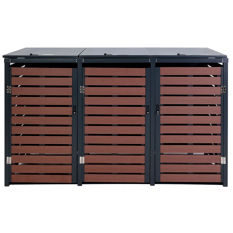 Abris poubelles pour conteneur d'une capacité de 80 à 240 litres 119x205x84 cm wpc métal aspect bois de noyer 04_0008240