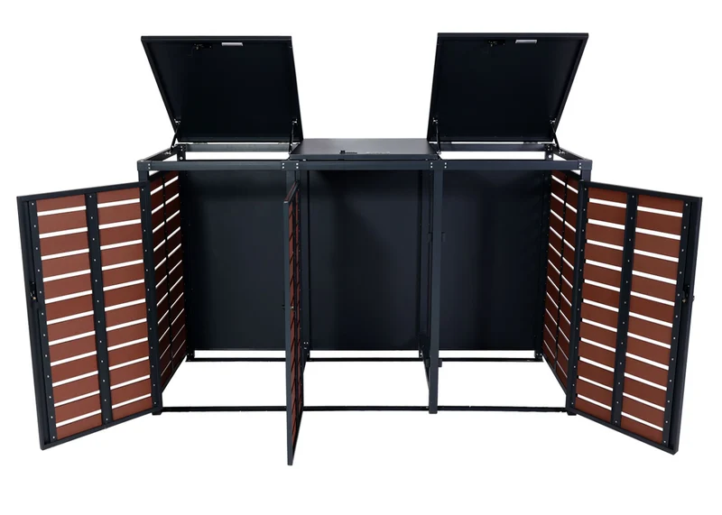 Abris poubelles pour conteneur d'une capacité de 80 à 240 litres 119x205x84 cm wpc métal aspect bois de noyer 04_0008240