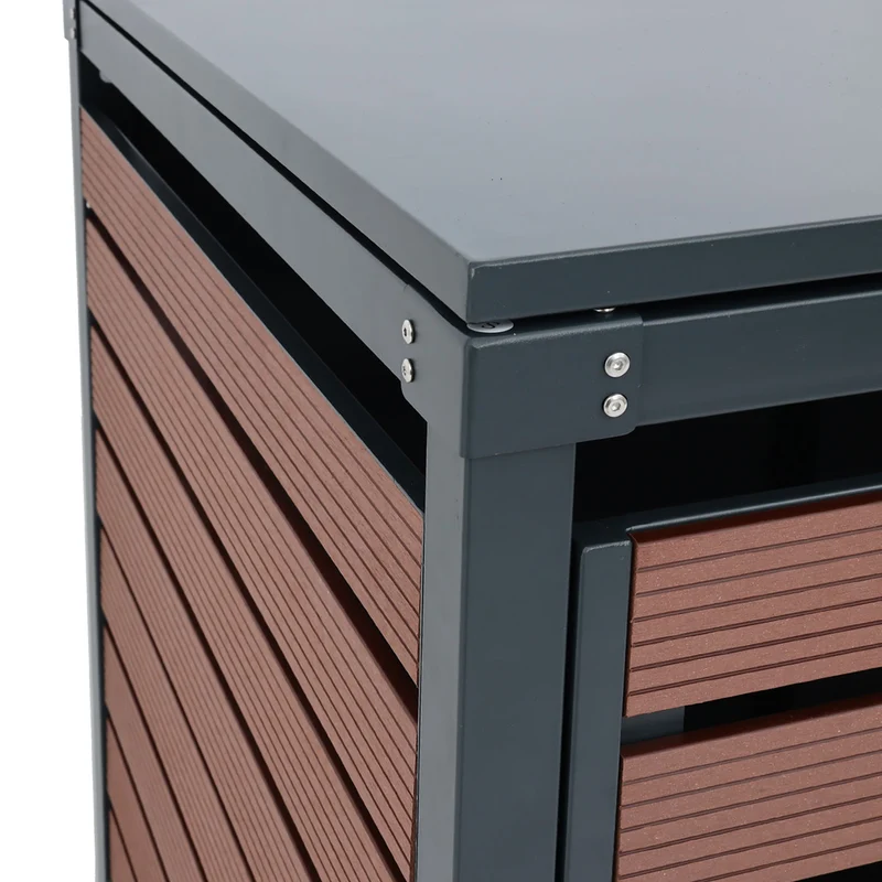 Abris poubelles pour conteneur d'une capacité de 80 à 240 litres 119x205x84 cm wpc métal aspect bois de noyer 04_0008240