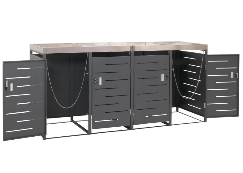 Abris poubelles verrouillable avec bac à plantes jardinière en acier inoxydable-métal anthracite 125x264x84 cm 04_0008243