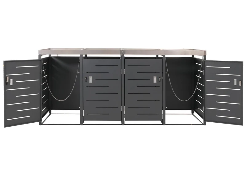 Abris poubelles verrouillable avec bac à plantes jardinière en acier inoxydable-métal anthracite 125x264x84 cm 04_0008243