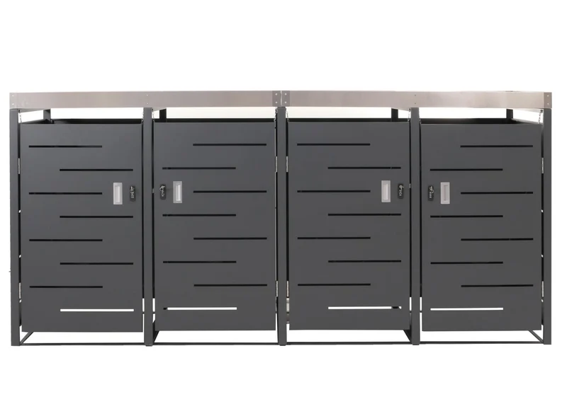 Abris poubelles verrouillable avec bac à plantes jardinière en acier inoxydable-métal anthracite 125x264x84 cm 04_0008243