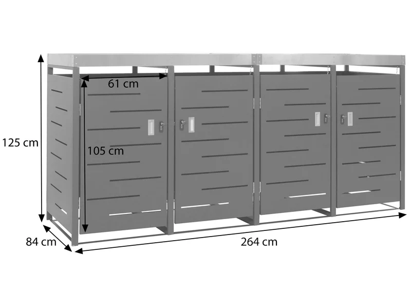 Abris poubelles verrouillable avec bac à plantes jardinière en acier inoxydable-métal anthracite 125x264x84 cm 04_0008243