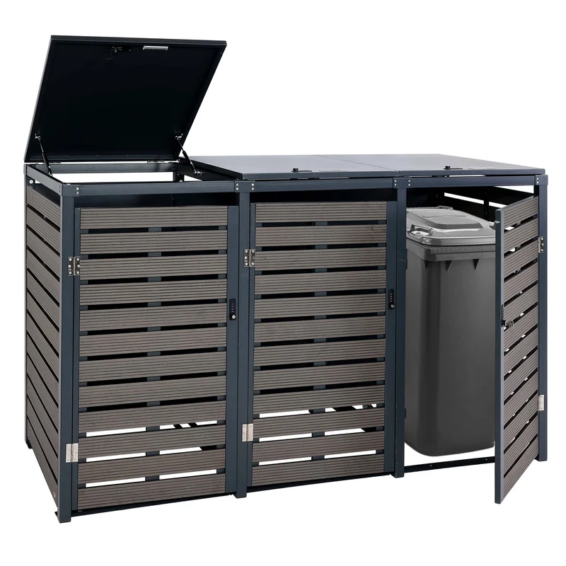 Abris poubelles vérrouillable capacité de 80 à 240 litres par compartiment 119x205x84 cm wpc métal 109kg anthracite 04_0008239