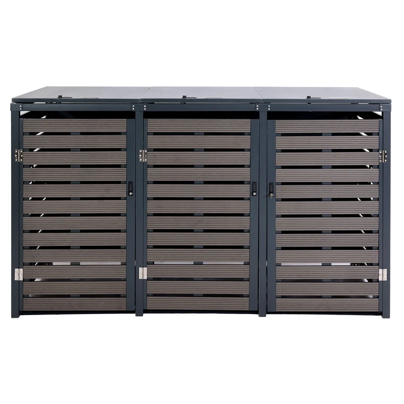 Abris poubelles vérrouillable capacité de 80 à 240 litres par compartiment 119x205x84 cm wpc métal 109kg anthracite 04_0008239