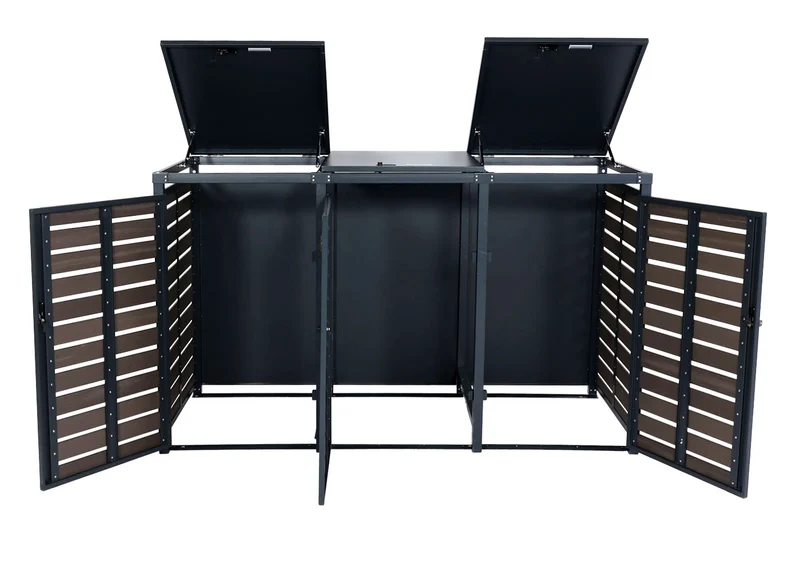 Abris poubelles vérrouillable capacité de 80 à 240 litres par compartiment 119x205x84 cm wpc métal 109kg anthracite 04_0008239