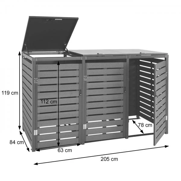 Abris poubelles vérrouillable capacité de 80 à 240 litres par compartiment 119x205x84 cm wpc métal 109kg anthracite 04_0008239