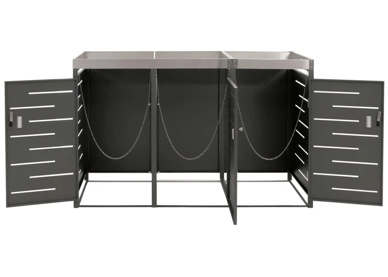 Abris poubelle verrouillable avec bac à plantes capacité de 80 à 240 litres acier inoxydable-métal 125x198x84 cm 04_0008231