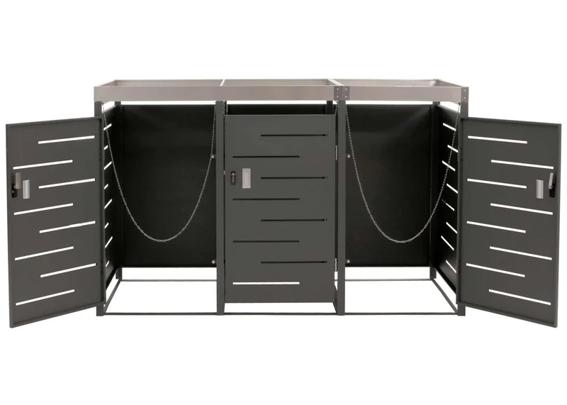 Abris poubelle verrouillable avec bac à plantes capacité de 80 à 240 litres acier inoxydable-métal 125x198x84 cm 04_0008231