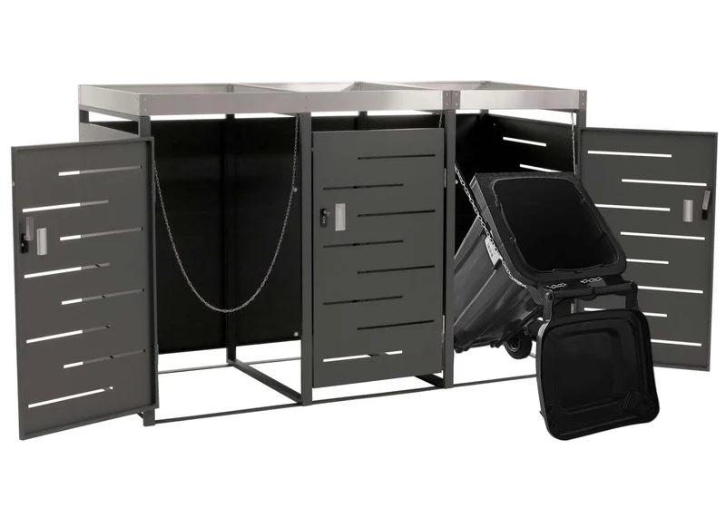 Abris poubelle verrouillable avec bac à plantes capacité de 80 à 240 litres acier inoxydable-métal 125x198x84 cm 04_0008231