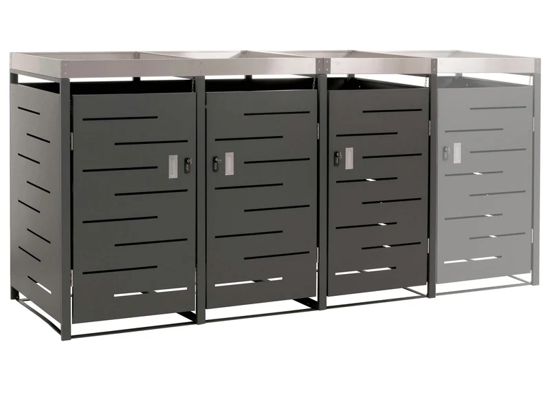 Abris poubelle verrouillable avec bac à plantes capacité de 80 à 240 litres acier inoxydable-métal 125x198x84 cm 04_0008231