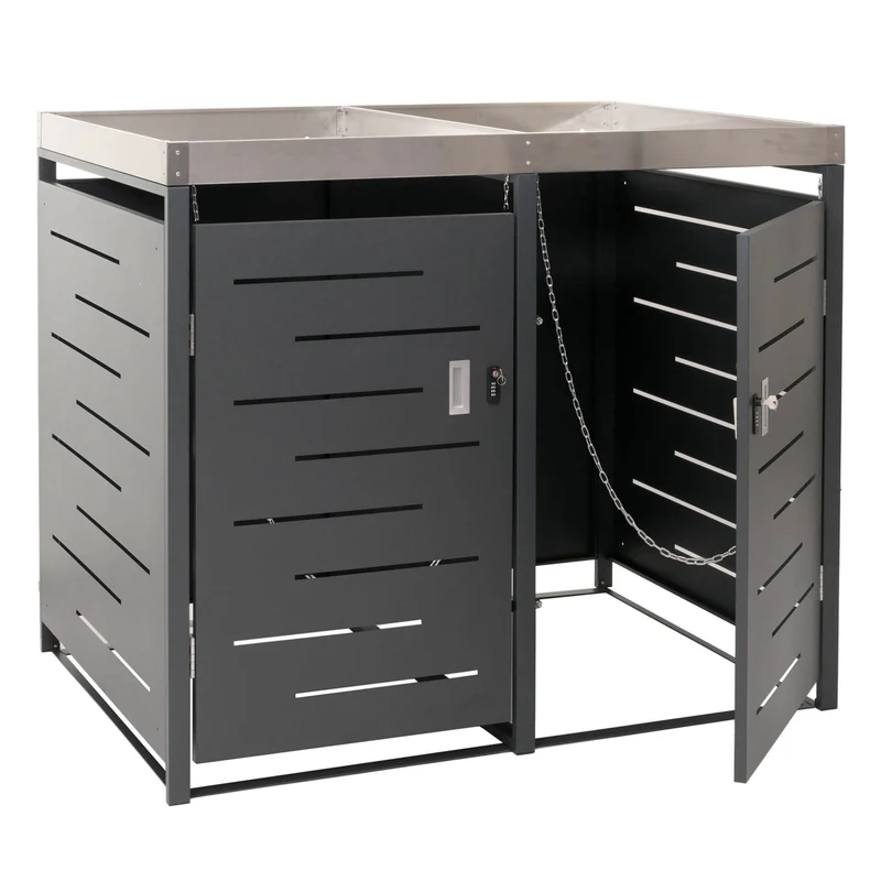 Abris poubelles verrouillable capacité de 80 à 240 litres avec bac à plantes acier inoxydable-métal 125x134x84 cm 04_0008227