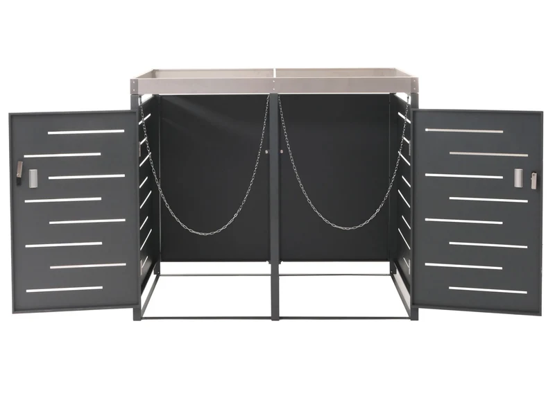 Abris poubelles verrouillable capacité de 80 à 240 litres avec bac à plantes acier inoxydable-métal 125x134x84 cm 04_0008227