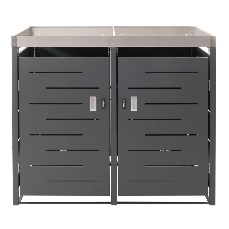 Abris poubelles verrouillable capacité de 80 à 240 litres avec bac à plantes acier inoxydable-métal 125x134x84 cm 04_0008227