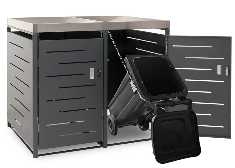 Abris poubelles verrouillable capacité de 80 à 240 litres avec bac à plantes acier inoxydable-métal 125x134x84 cm 04_0008227