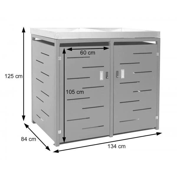 Abris poubelles verrouillable capacité de 80 à 240 litres avec bac à plantes acier inoxydable-métal 125x134x84 cm 04_0008227