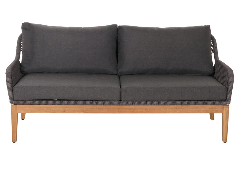 Salon de jardin avec table canapé fauteuil table corde maille bois acacia coussin gris foncé 04_0008308