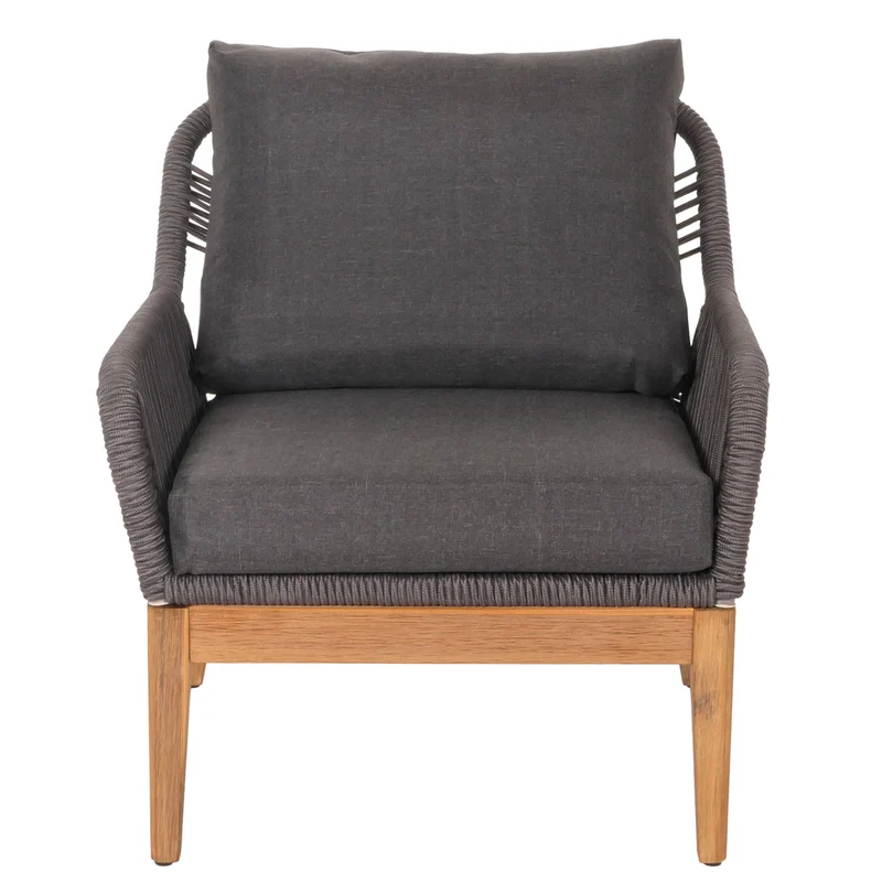 Salon de jardin avec table canapé fauteuil table corde maille bois acacia coussin gris foncé 04_0008308